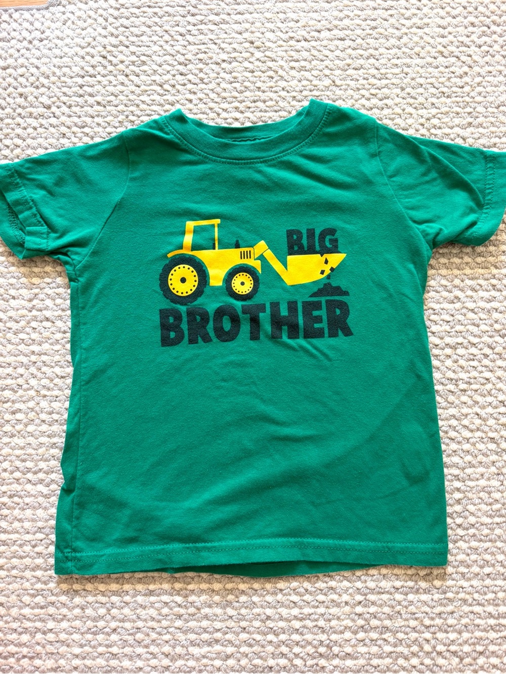 Big Brother Green Cotton Tee with Yellow Tractor Graphic 3T-worn once